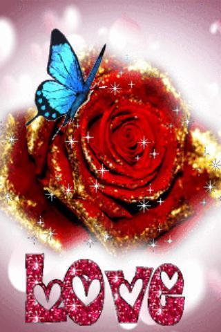 Blue Butterfly On Glitter Rose Live Wallpaper