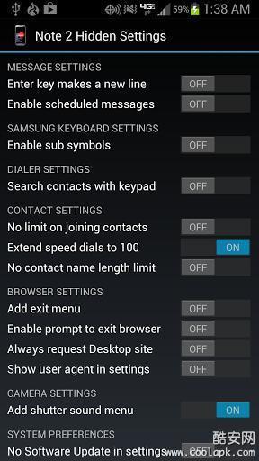 Note 2 Hidden Settings